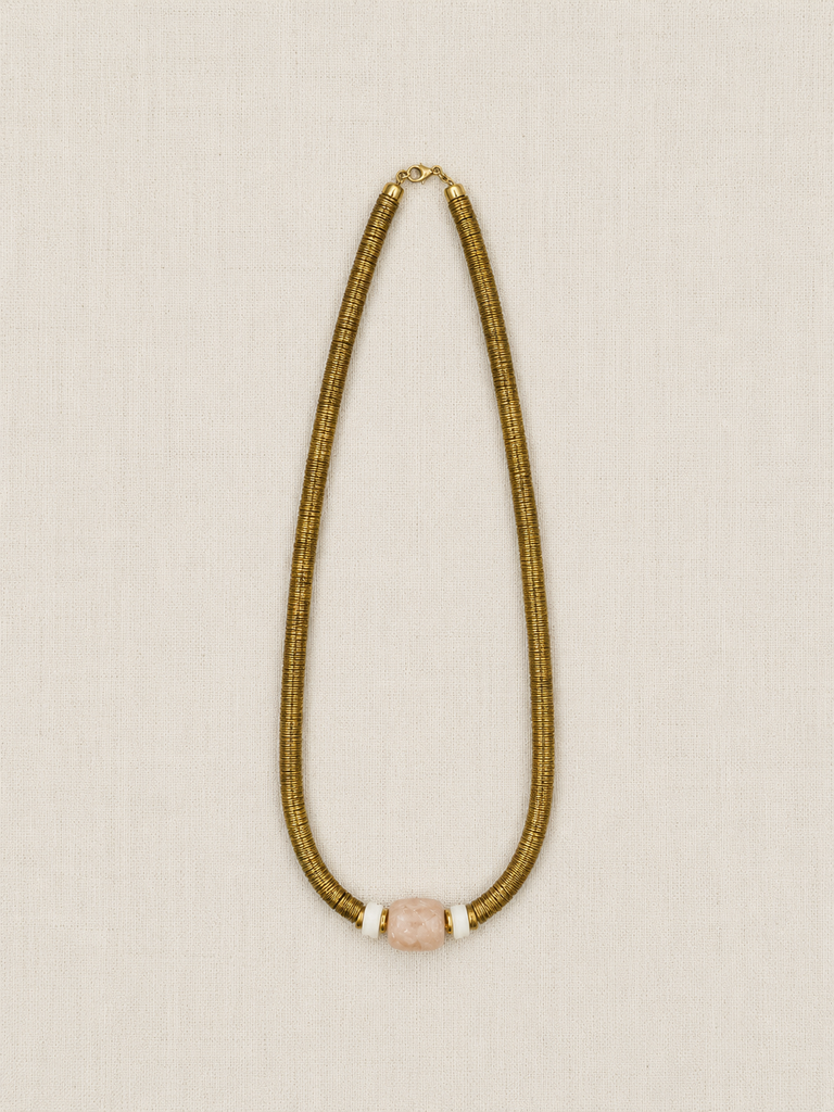 African Brass, Moonstone & Mother of Pearl Necklace