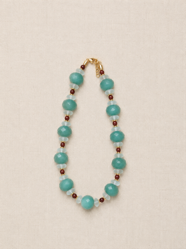Carved Aventurine, Sea Glass & Cherry Czech Glass Necklace