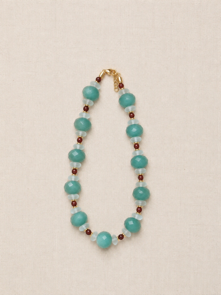Carved Aventurine, Sea Glass & Cherry Czech Glass Necklace