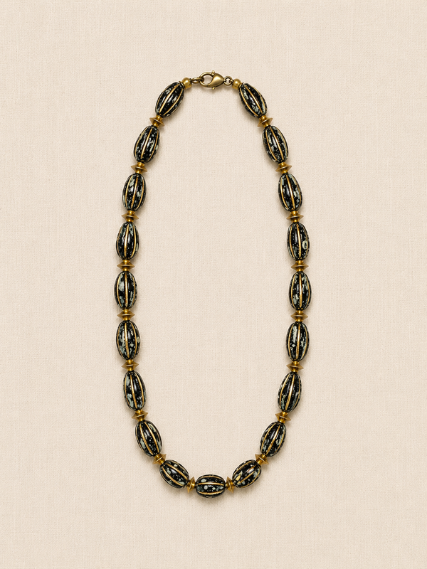 Black & Gold Czech Glass Teardrop Necklace
