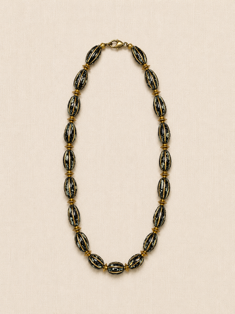 Black & Gold Czech Glass Teardrop Necklace