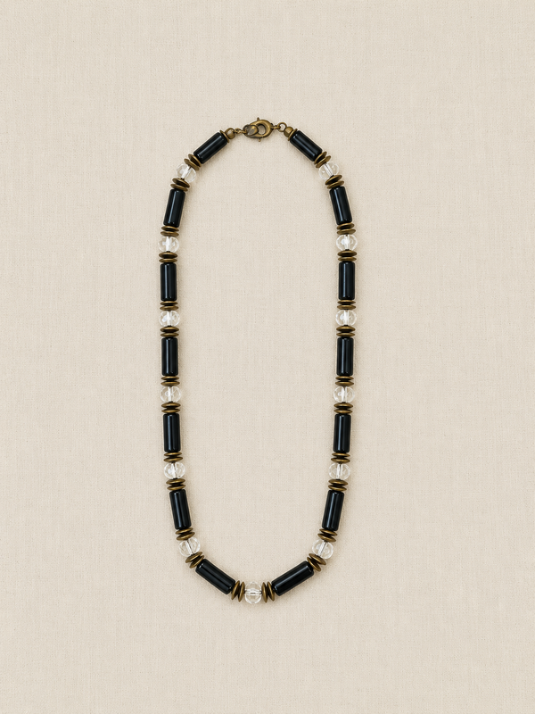 Black Agate & Clear Quartz Necklace