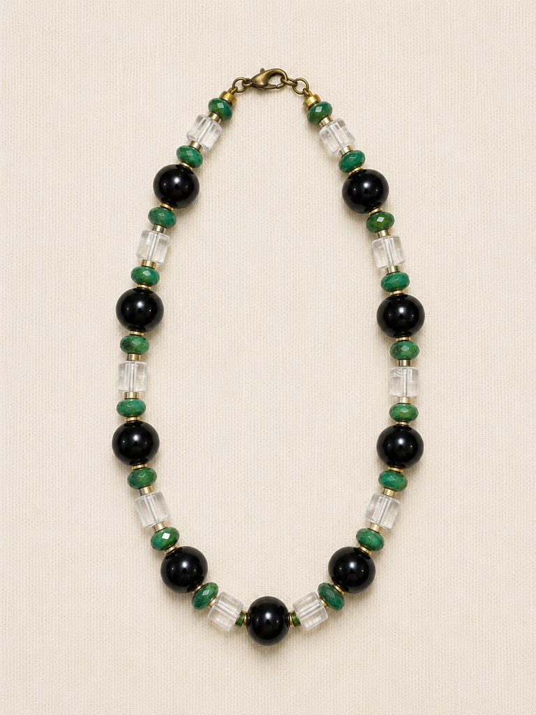 Agate, Crystal Quartz & Czech Glass Necklace
