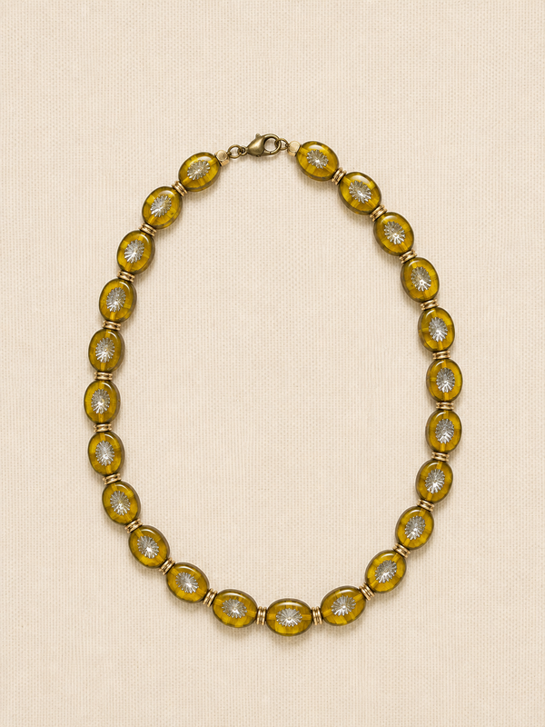 Ochre Oval Czech Glass Necklace, Short