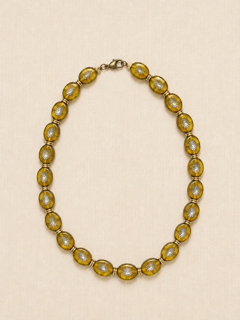 Ochre Oval Czech Glass Necklace, Short