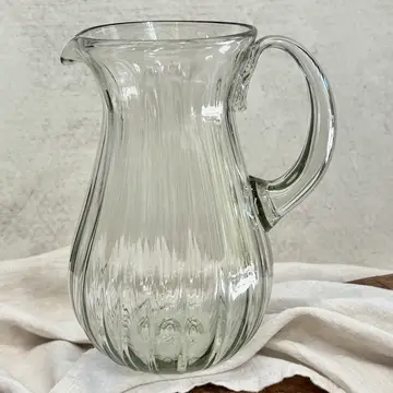 Hand-Blown Fluted Glass Pitcher