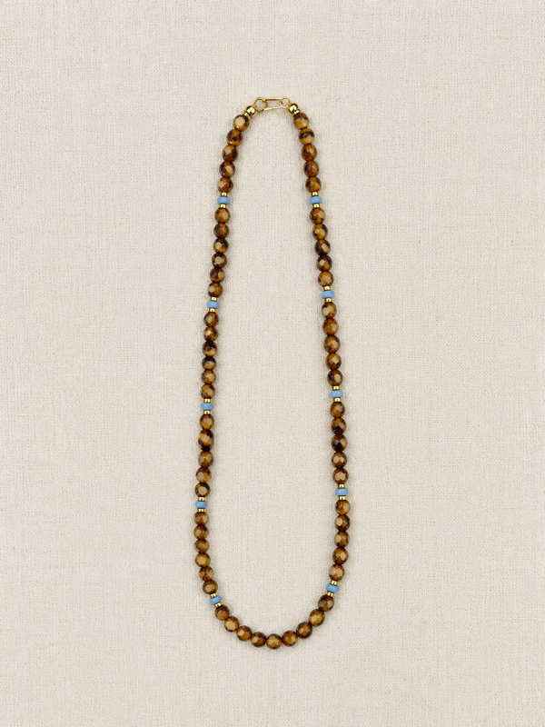 Sepia & Blue Czech Glass Necklace, Short