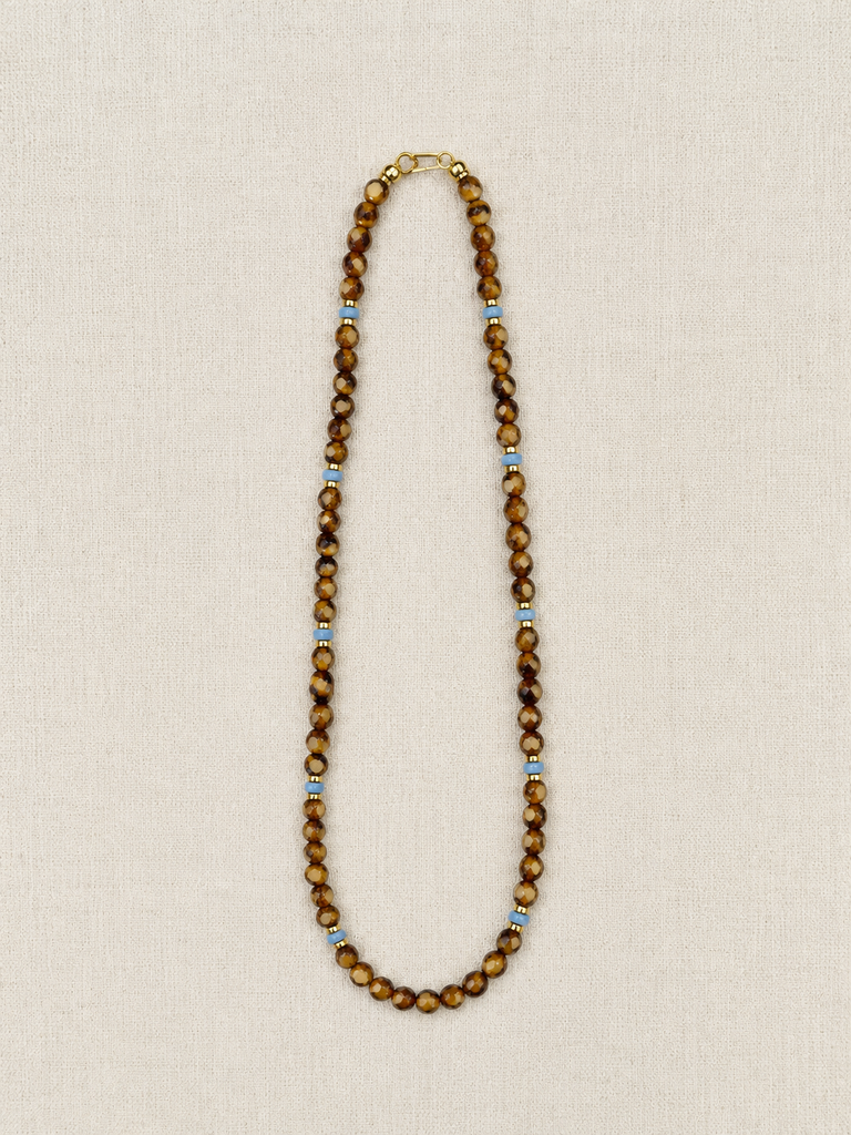 Sepia & Blue Czech Glass Necklace, Short