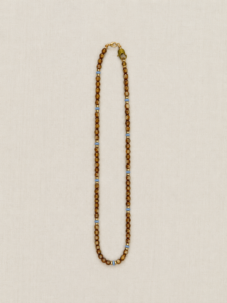 Sepia & Blue Czech Glass Necklace, Long