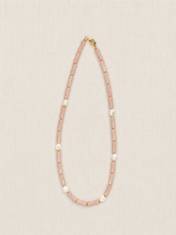Pink Opal & Carved Tulip Mother of Pearl Necklace
