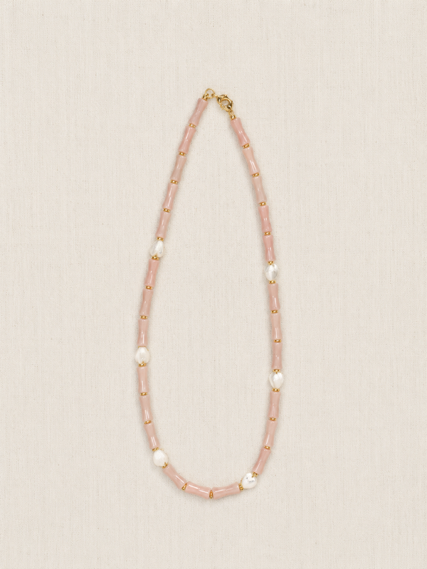 Pink Opal & Carved Tulip Mother of Pearl Necklace