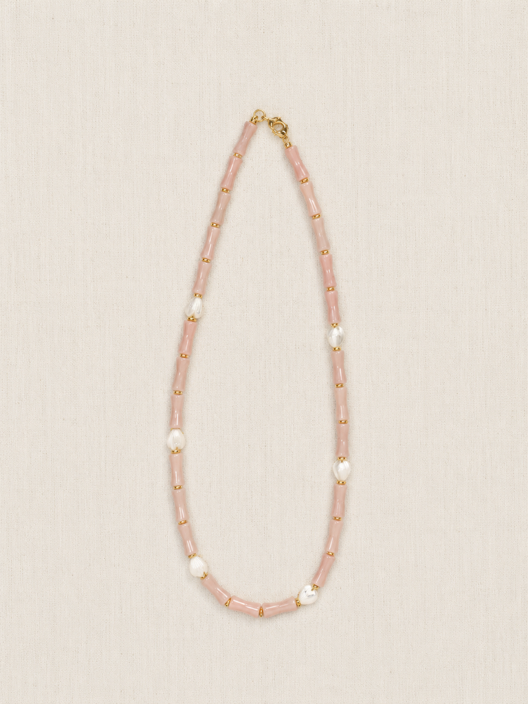 Pink Opal & Carved Tulip Mother of Pearl Necklace