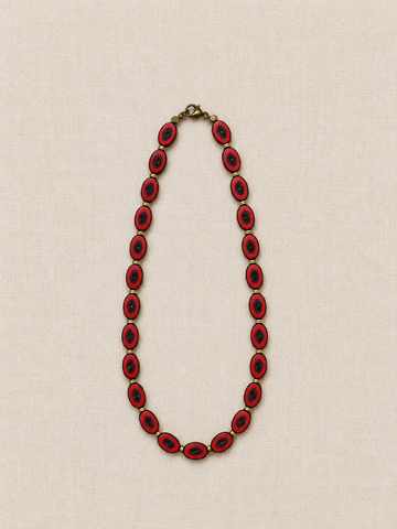 Magenta Oval Czech Glass Necklace, Short