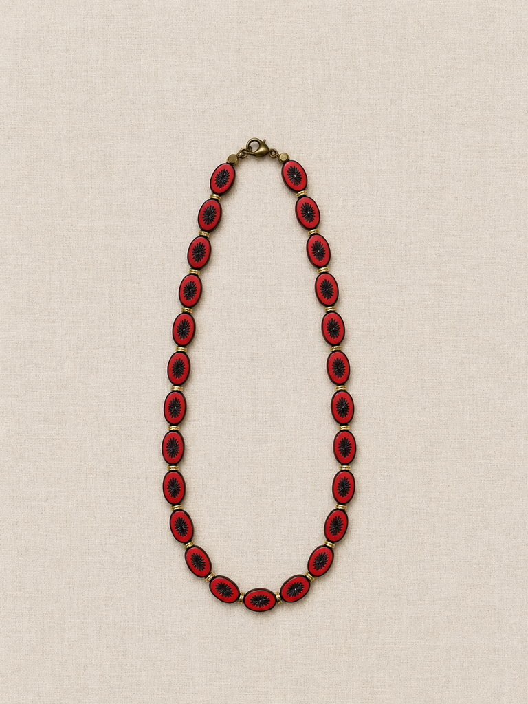 Magenta Oval Czech Glass Necklace, Short