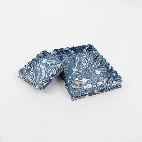 Hand-Marbled Tray | Blue Pebble