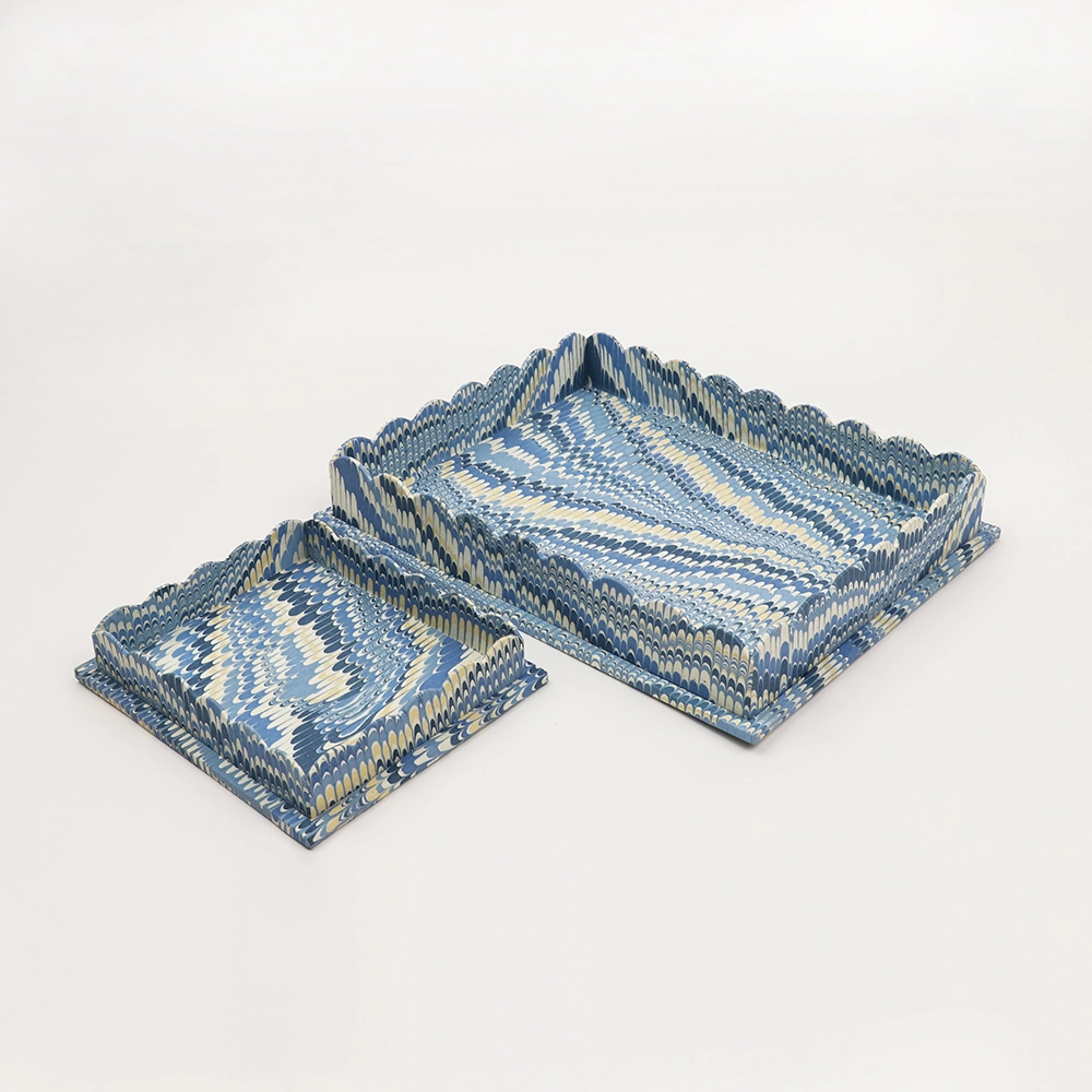Hand-Marbled Tray | Blue Feather