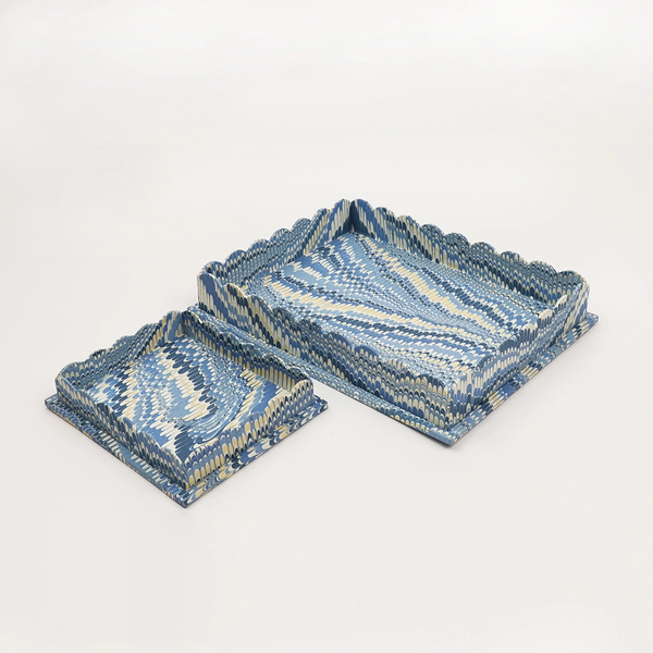 Hand-Marbled Tray | Feather Blue