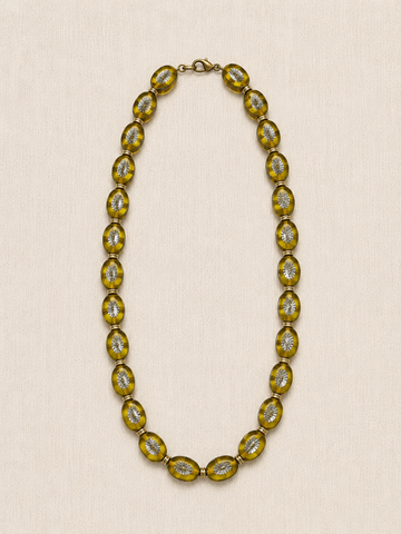 Ochre Oval Czech Glass Necklace, Long