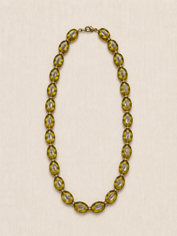 Ochre Oval Czech Glass Necklace, Long
