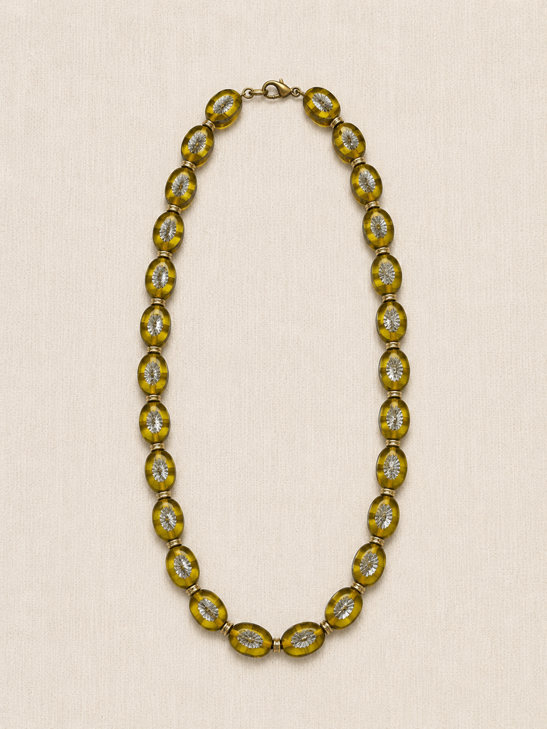 Ochre Oval Czech Glass Necklace, Long