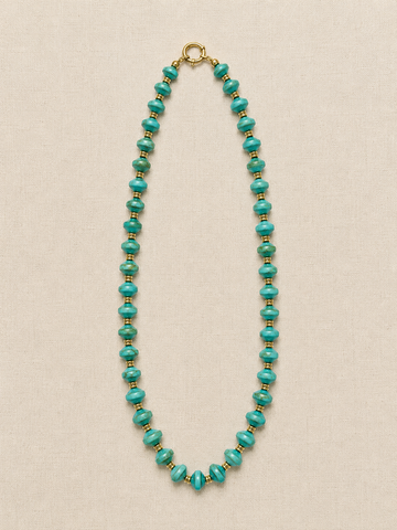 Turquoise & Olive Czech Glass & Brass Orb Necklace