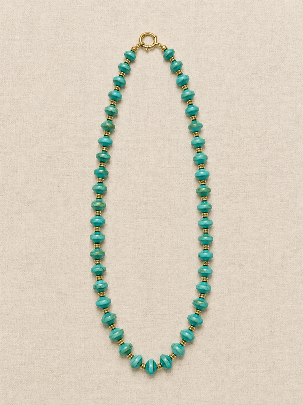 Turquoise & Olive Czech Glass & Brass Orb Necklace