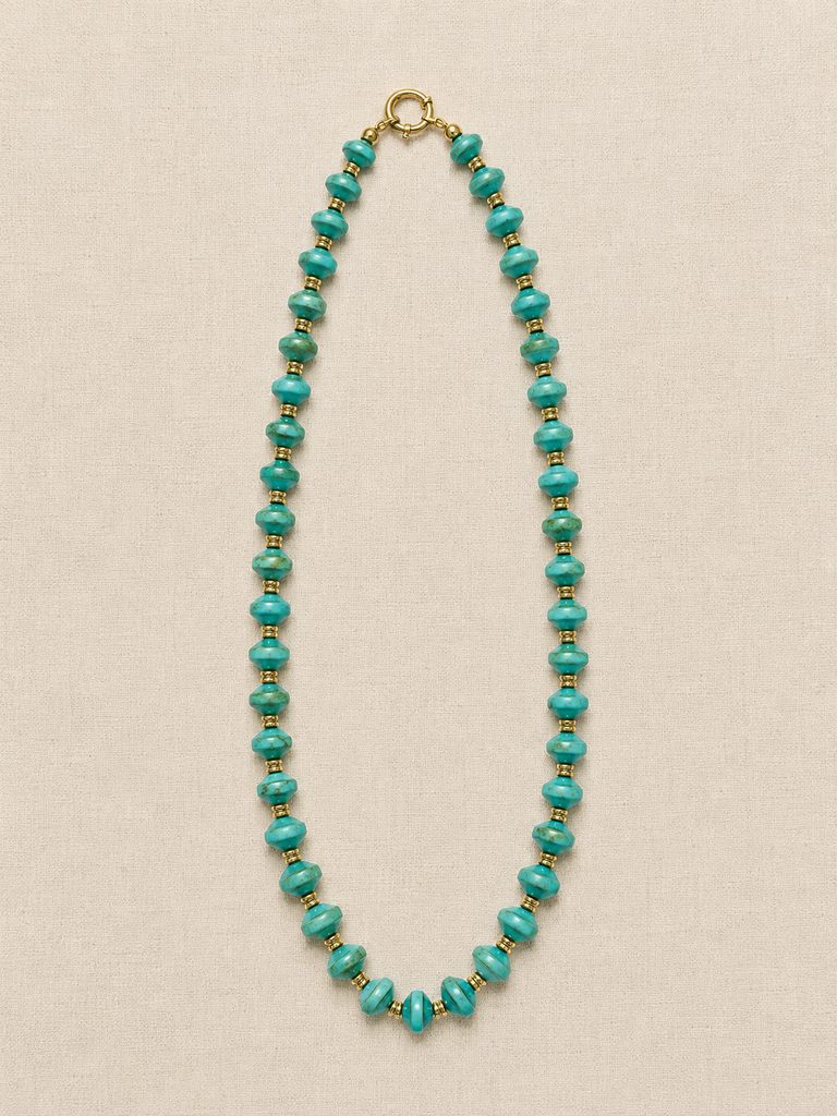 Turquoise & Olive Czech Glass & Brass Orb Necklace