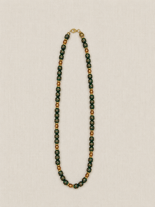 Evergreen Vintage Czech Glass Necklace - X Long