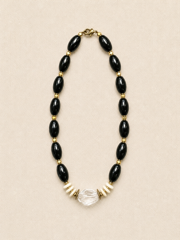 Agate, Clear Quartz & Bone Necklace