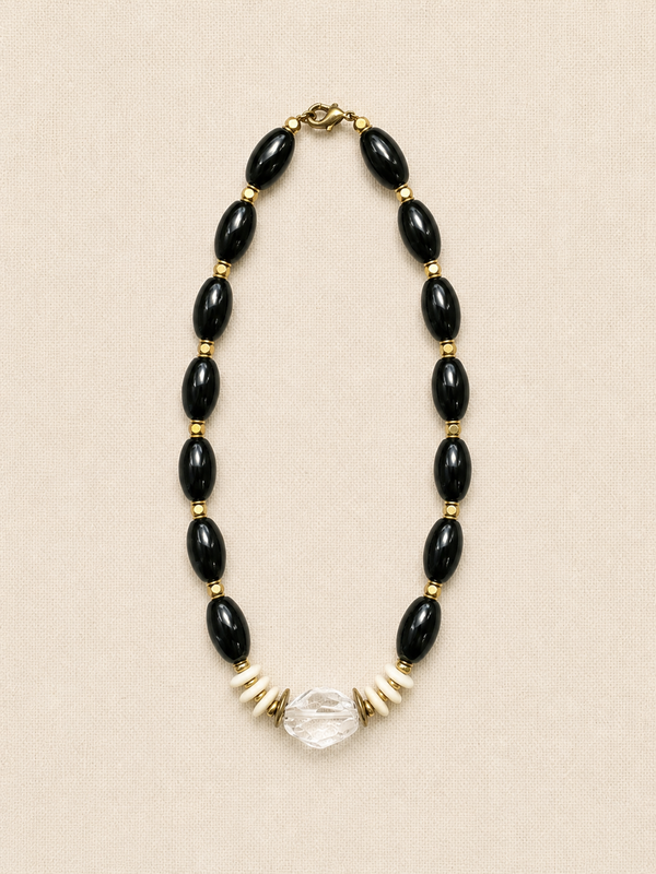 Agate, Clear Quartz, & Bone Necklace