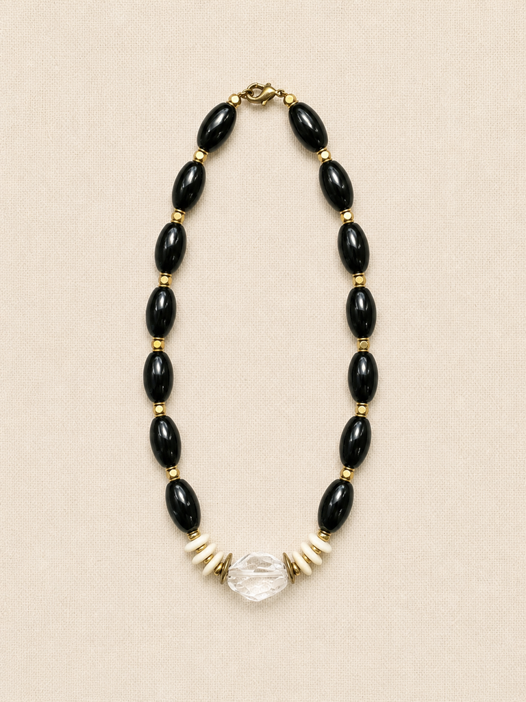 Agate, Clear Quartz, & Bone Necklace
