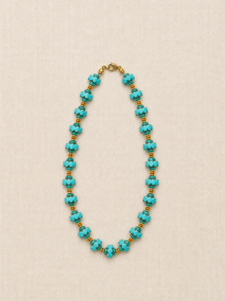 Turquoise & Ochre Czech Glass Deco Necklace