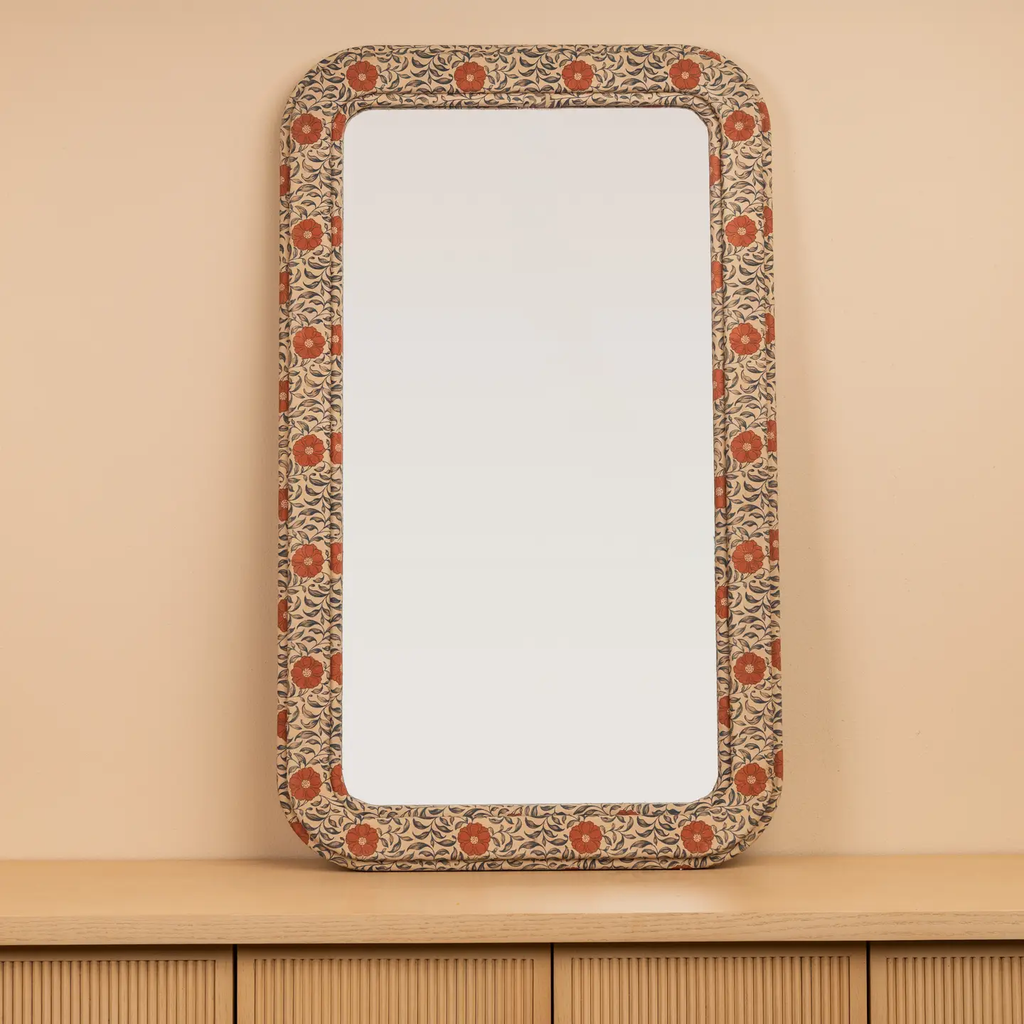 Block Print Fabric Framed Mirror
