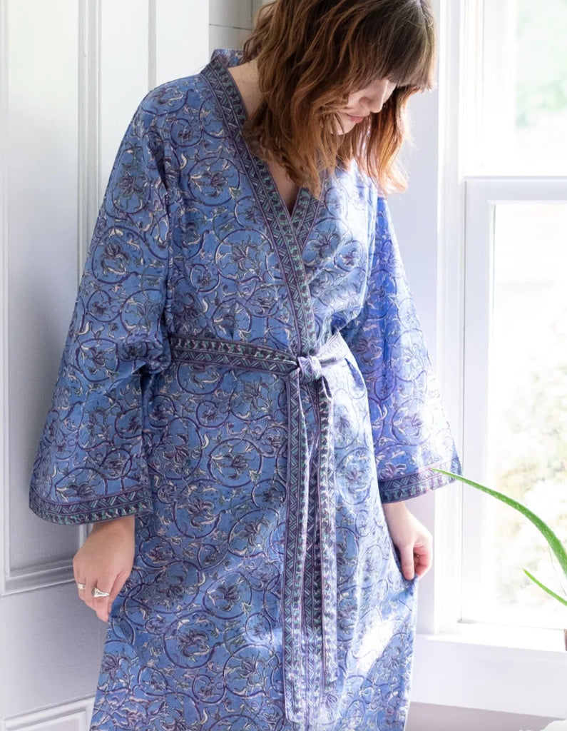 Quilted Dressing Gown/ Robe Hand Block Printed on Organic - Etsy